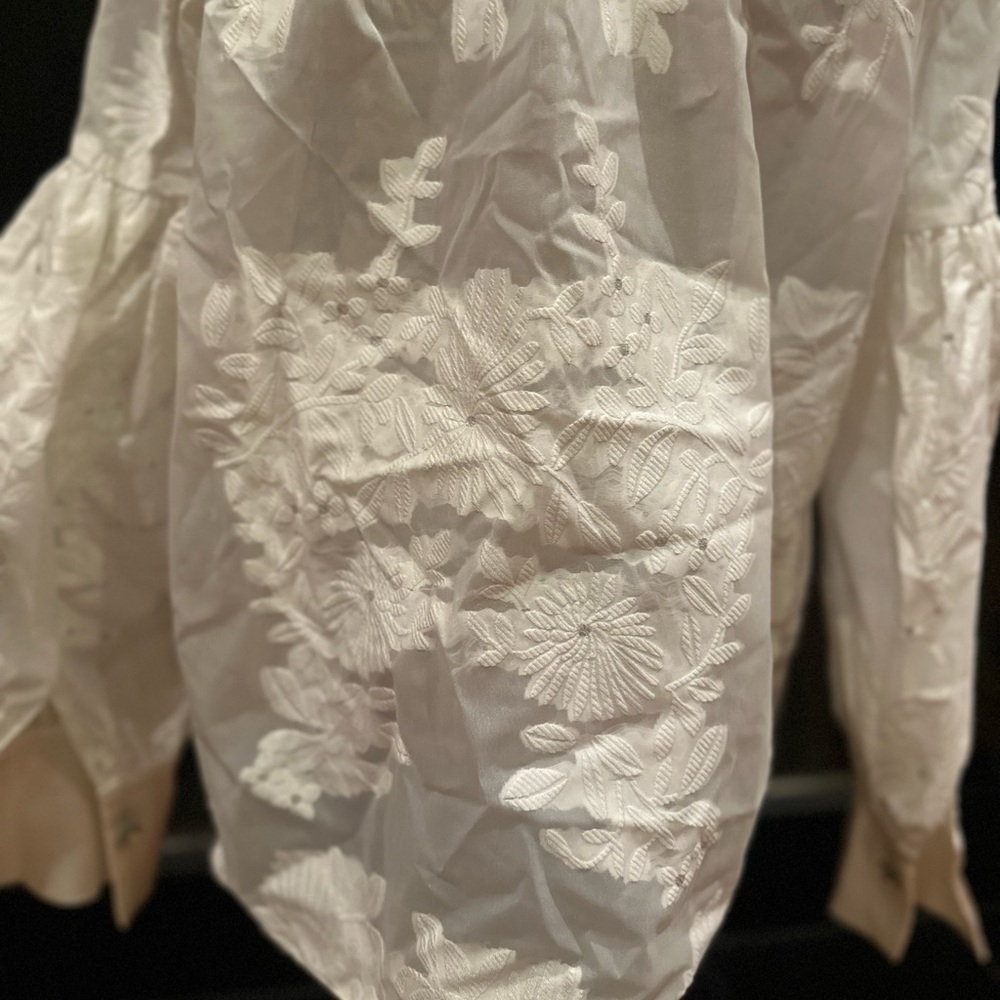 Dream By Sister Jane White Sheer Floral Blouse with Bell Sleeves - Picture 10 of 14